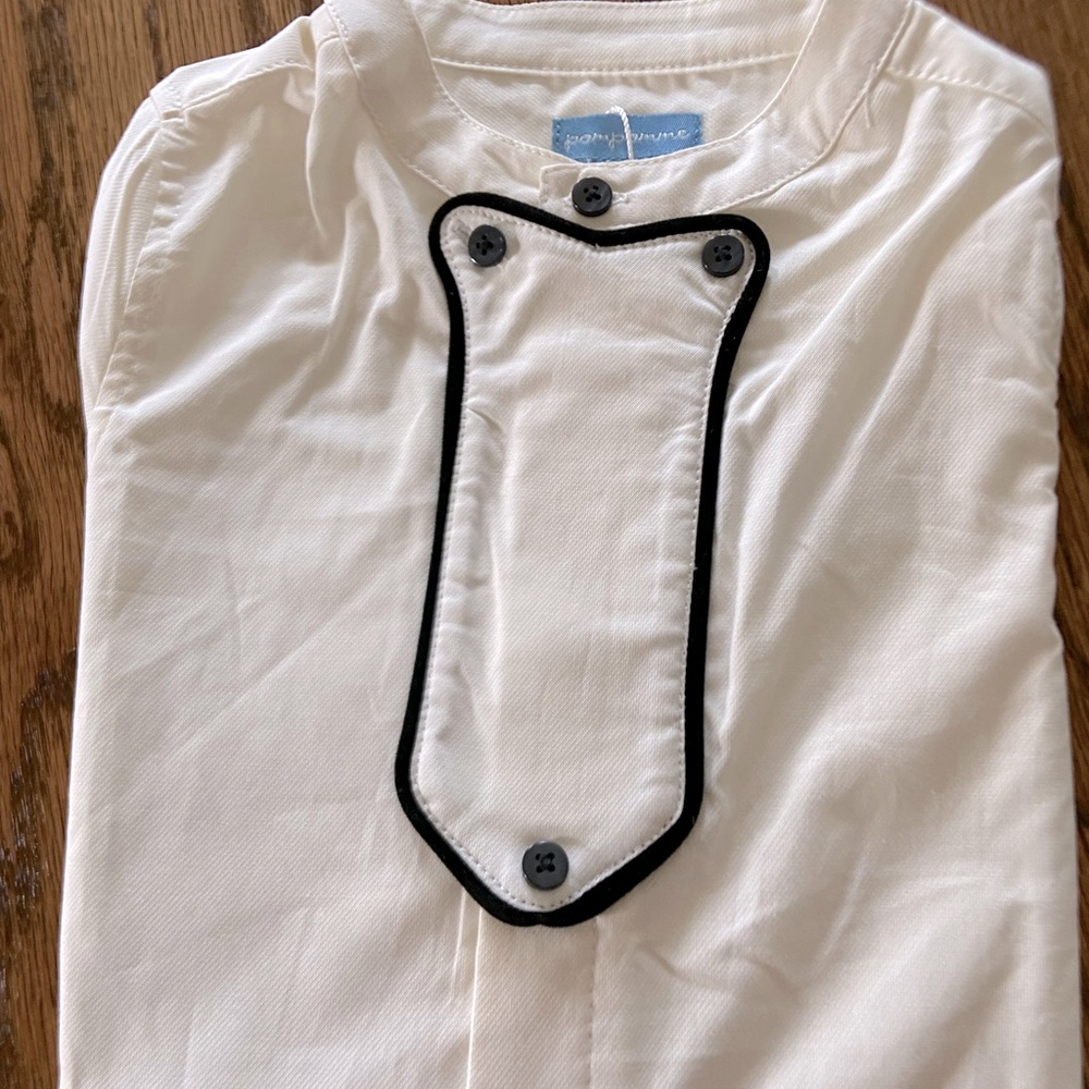 Boys white dress shirt with black piping details